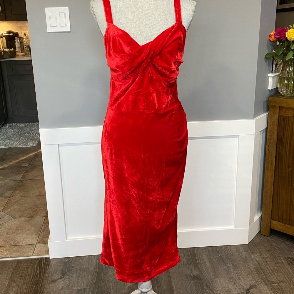 Tatyana Hot Glam Red Velvet 50s Pinup Pencil Dress